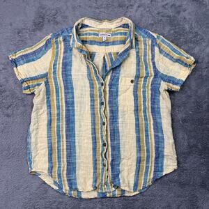 Toad&Co Womens Button Shirt Stripe Camp Cove Organic Cotton M Yellow Blue Top